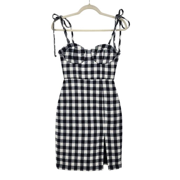 LPA Revolve Womens XS Dress Rachele Checker Black White Tie Strap Mini Party - Picture 6 of 12